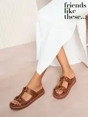 Friends Like These Brown Comfort Flatform Ring Hardwear Chunky Footbed Sandals (AW2841) | $90