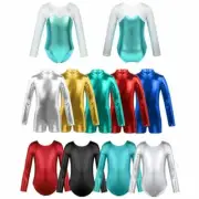 Girls Shiny Metallic Dance Unitard Gymnastics Leotard Sports Workout Biketard