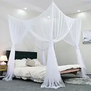 Mosquito Net Bed Canopy, 4 Corner Post Canopy Bed Curtains with 4 Hanging Hooks, 30ft Tether and 4 Tassel Hanging Pendants for Full/Queen/King Size