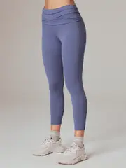 Women's Fold over Waist Yoga Leggings. Running Bare Peach 7/8 Tights
