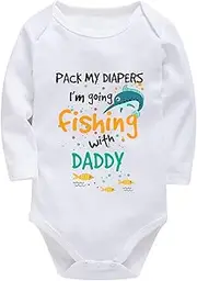 [WOOYONGING] Pack My Diaper I'm Going Fishing With Daddy Newborn Hospital Outfit Long Sleeve Boys Outfit White Baby Onsies0-3