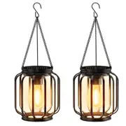 2Pcs Outdoor Solar Light Sconce Hanging Lantern Water-Resistant Garden Lamp-Style 2