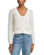 Aqua Open Stitch Crochet Rosette Cardigan Sweater - Exclusive