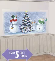 SNOWMEN trimming tree Scene Setter Christmas winter holiday party wall BACKDROP