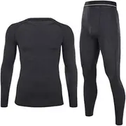 [Abigprofit] Autumn Winter Man Long Johns Sport Riding Running Skiing Warm Fleece Thermal Underwear Set Black M