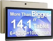 14.1 Inch Large Screen Android Tablet, Big Screen Tablets with 1080P IPS FHD Display, 8 Core CPU, RAM 6GB, ROM128GB, 1TB Expand, WiFi 6, 2 Years Protection, Reinforced Type-C Port, 10000mAh Battery