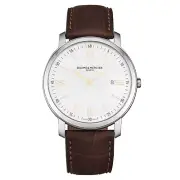 Baume & Mercier Mens 'Classima' Silver Dial Brown Strap Quartz Watch 10128