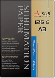 [A-SUB] Sublimation Paper 125gsm, A3, 420x297mm, 100 Sheets, Compatible with Epson, Sawgrass, Ricoh, Brother Sublimation Printer