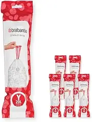 Brabantia 138300 PerfectFit Bin Liners Multipack (Size Y/20 Litre) Thick Plastic Trash Bags with Tie Tape Drawstring Handles (120 Bags), White