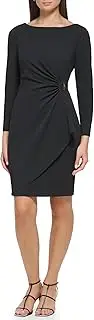 [DKNY] Women's Long Sleeve V-Neck Side Ruched Sheath with Hardware Dress