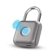 Pothunder Fingerprint Padlock, Smart Padlock, Locker Lock, Biometric Metal Keyless Thumbprint Lock, Waterproof, USB Rechargeable, for Gym Locker, School Locker, Luggage, Backpack, Suitcase(Gray)
