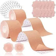 [AHYUANBA] Boob Tape,Boobytape for Breast Lift ,Large Breast Tape for A-G Cup,Waterproof Boob Tape Set with 2 Boob Tape, 10 Disposable Petals Nipple Cover, 2 Silicone Nipple Stickers, 36 Double Sided Tape