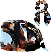 [YTYVAGT] Scrub Caps Women,Scrub Hats Suitable for Women,Farm Prairie Cute Cow
