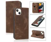 Anti-theft Brush Leather Case for iPhone 13 - Brown - Brown