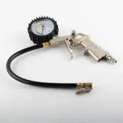 Air Tire Inflator Chuck w/Dial Pressure Gauge Hose Car Truck Bike Tool