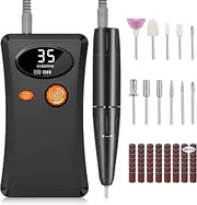 Electric Nail Drill, 35000RPM Professional Nail Drill Machine, Portable Rechargeable File Machine Set for Acrylic Gel Nails, Manicure Pedicure Tools for Home and Salon Use(Black)