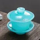 Tianqing Jade Porcelain Sancai Gaiwan Large Tea Bowl Chinese Kungfu Tea Set