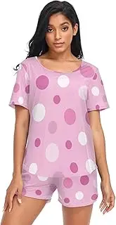 [RPLIFE] Pink Polka Dot Women's Short Sleeve Pajama Sets, Matching Pajama Sets, Pink Background Polka Dot, Large