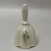 Donegal Irish Parian Embossed China With Pink Rosebud Design Bell