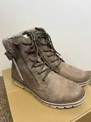 Cliffs by white mountain Kelsie stone color fabric lace up booties-8.5 NIB