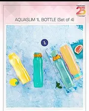 [Tupperware] Aquaslim 1l Fliptop Bottle 4pc