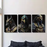 3pcs Egyptian Mythology Golden Pharaoh & Anubis Print 100% Australian Made 3 x 40x60cm (Metal Print)