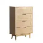 4 Chest of Drawers Rattan Tallboy Cabinet Bedroom Clothes Storage Wood