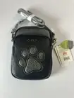 Chala Black Vegan Leather Gray Dog Paw Crossbody All Around Zipper Handbag NEW