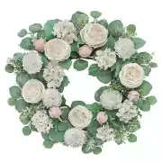 22" White Cabbage Rose & Carnation Wreath by Ashland®