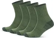 [GoWith] 4 Pairs Unisex Cotton Cushioned Crew Socks, Moisture-Wicking Lightweight Athletic Striped Golf Socks for Men & Women, Khaki, Small, Model: 3502, Khaki - 4 Pairs, Small