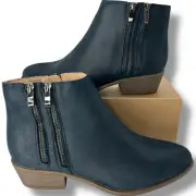 NEW Macy's Blue Moto Booties Size 11 Sleek Almond Pointed Toe Ankle Boots Zipper