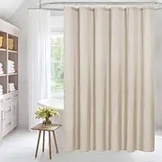 [MitoVilla] Beige Shower Curtain Liner Set with Plastic Hooks, Cream Fabric Shower Curtain Liner for Modern Bathroom Decor, Waterproof Cloth & Hotel Quality, 72" W x 72" H