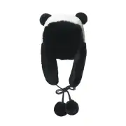 Women Panda Faux Fur Fluffy Hat Russian Ushanka Trapper Cap Earflap Pom