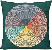 Feelings Wheel Chart Therapy Circle of Emotions Home Bedroom Cushion Pillow Covers Sofa Couch Decorative Square Throw Pillow Case 18x18 In
