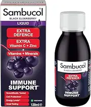 Sambucol Natural Black Elderberry Extra Defence | Vitamin C, B6 & D | Zinc | Folic Acid & Minerals | Immune Support Supplement | 120ml