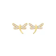 9ct Gold Cubic Zirconia Dragonfly Stud Earrings in Clear