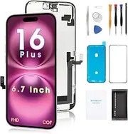 DIYREpair Screen Replacement for iPhone 16 Plus 6.7', 3D Touch Display Full Repair kit, Digitizer Assembly with Tools Set, Tempered Glass, Instruction
