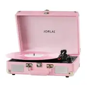 JORLAI Pink Vinyl Record Player 3 Speeds Portable Suitcase Turntable with Bui...