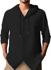 [Generic] Pack Shirts Men Hooded Spring and Autumn Long Sleeved Solid Color Cotton Linen Shirt Big and Tall Men's Shirts