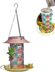 Bird Feeder Solar, Metal Lantern Birdfeeders for Patio, LED Bird Feeders for Outdoors, Weather and Water Resistant Food Dispenser for Outside Garden Decoration
