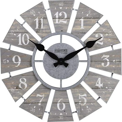 FirsTime & Co. Gray Numeral Windmill Wall Clock, Large Vintage Decor for Livi...