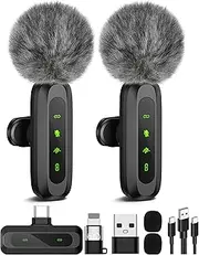 Jubolion Wireless Lavalier Microphone for iPhone iPad Android, Mini Mic with LED Display Features Noise Reduction, Plug and Play for Video Recording, TikTok, YouTube (Combo (USB-C RX + Lightning))