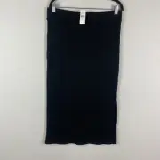 Loft Shimmer Ribbed Midi Skirt Size Large Black Side Slit Pull On