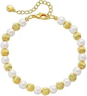 [FanLeClair] 18ct Gold-Plated Freshwater Pearl Bracelet for Women Baroque Pearl Hypoallergenic Adjustable Chain