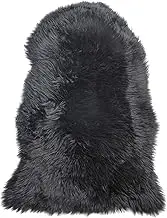 100% Genuine Sheepskin Lambskin Rug Wool Black 90CM Fluffy