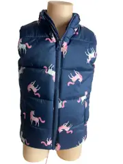 BNWT Girls Size 2 Anko Brand Navy Blue Unicorn Warm Lined Puffer Vest