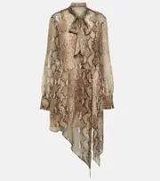 [Stella McCartney] Stella McCartney Snake-effect silk chiffon shirt dress AU 4 brown