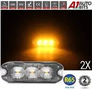 2X Amber 3 LED Emergency Slim Light R65 CE Hazard Flash Strobe Bar Warning Truck