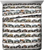 Jay Franco Monster Jam Tracks Queen Sheet Set - 4 Piece Set Super Soft and Cozy Kid's Bedding Features Grave Digger & Megalodon - Fade Resistant Microfiber Sheets (Official Monster Jam Product)