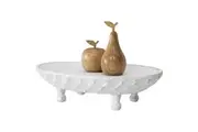Willow & Silk Handmade 30cm Wooden White Embossed Footed Oval Bowl/Plate Decor
